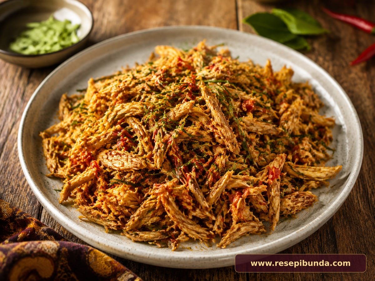 Hidangan Ayam Suwir Pedas Daun Jeruk