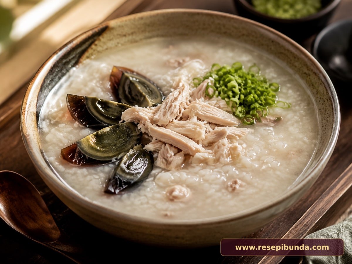 Hidangan Bubur Telur Pitan Ayam