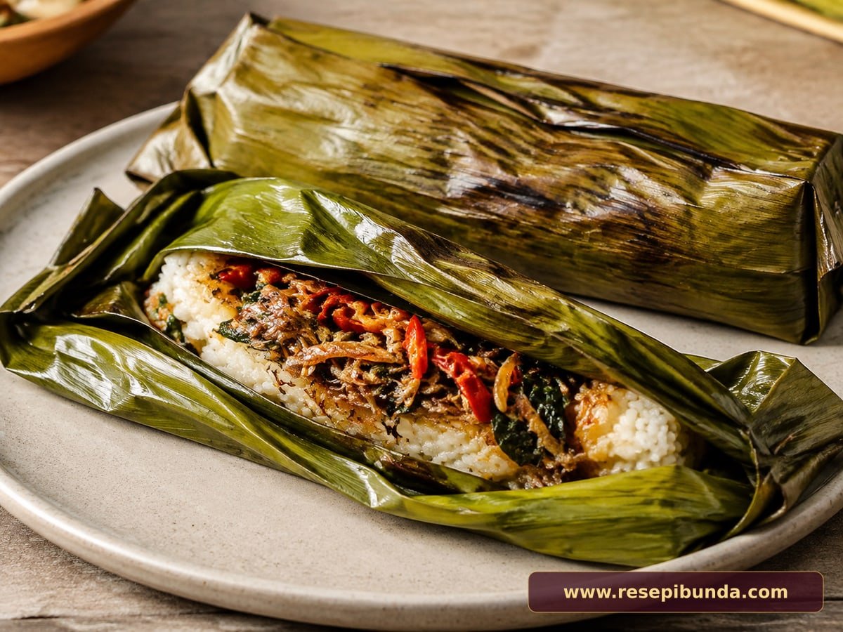 Hidangan Nasi Bakar Teri Kemangi