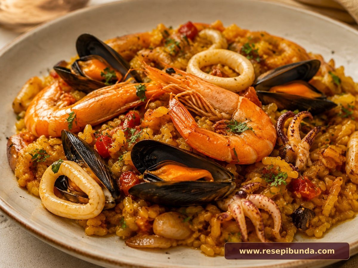 Hidangan Paella Seafood Rumahan